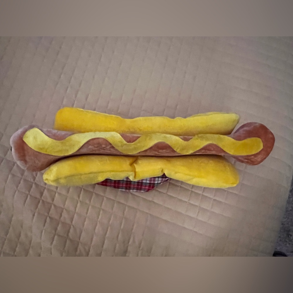Hotdog hat- One size-elastic band-New-Poly cotton cloth-18” long- Halloween fun